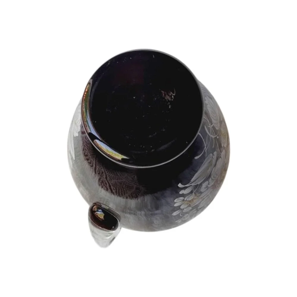 Ardalt Italian Art Glass Pitcher‎ Clear Handle Brown White Floral - Picture 5 of 8